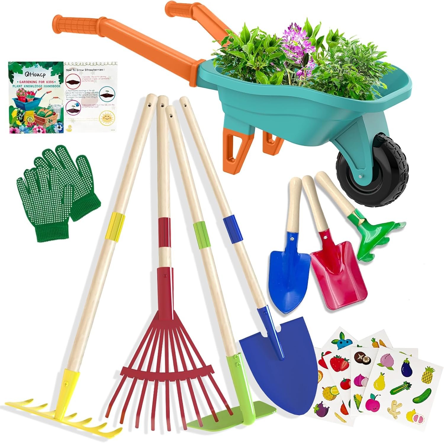Kids gardening tool set with wheelbarrow